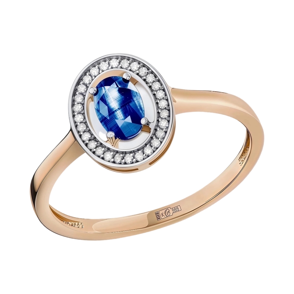 Ювелирное изделие - Кольцо из красного золота с сапфиром и бриллиантами в магазине Best-Gold 153662