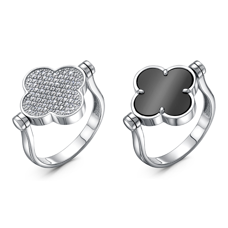 Кольцо из серебра с фианитами и ониксом Ювелирное изделие - Кольцо из серебра с фианитами и ониксом в магазине Best-Gold 146913