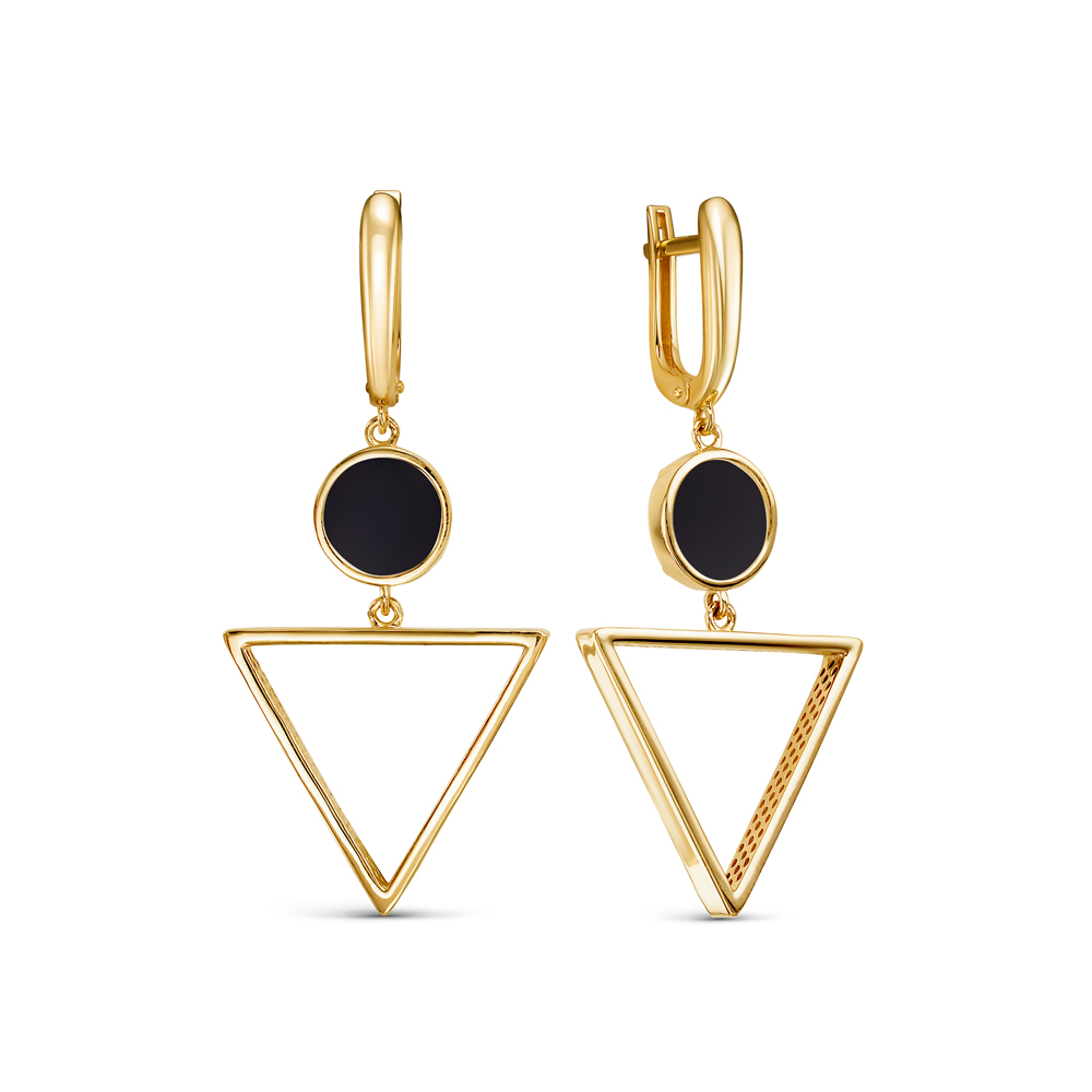 Серьги из желтого золота с ониксом Ювелирное изделие - Серьги из желтого золота с ониксом в магазине Best-Gold 141032