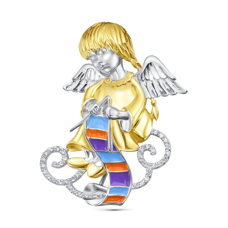 Брошь из серебра с фианитами и эмалью Ювелирное изделие - Брошь из серебра с фианитами и эмалью в магазине Best-Gold 146744