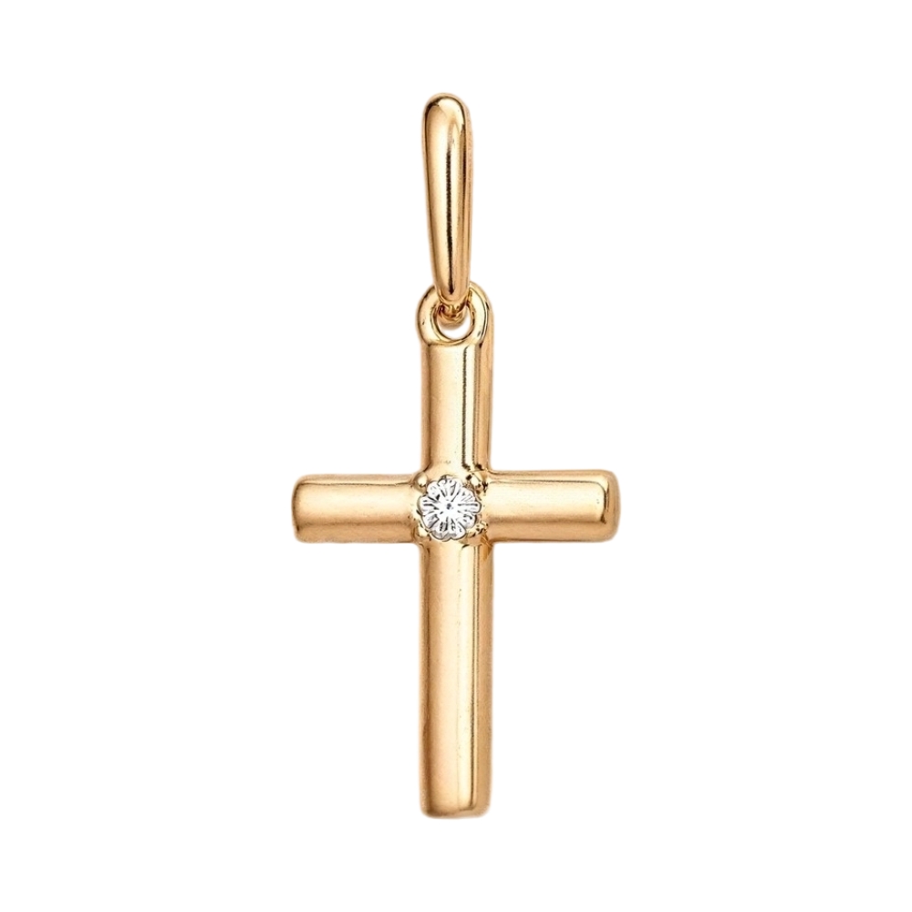 Ювелирное изделие - Крест из красного золота с бриллиантом в магазине Best-Gold 030948