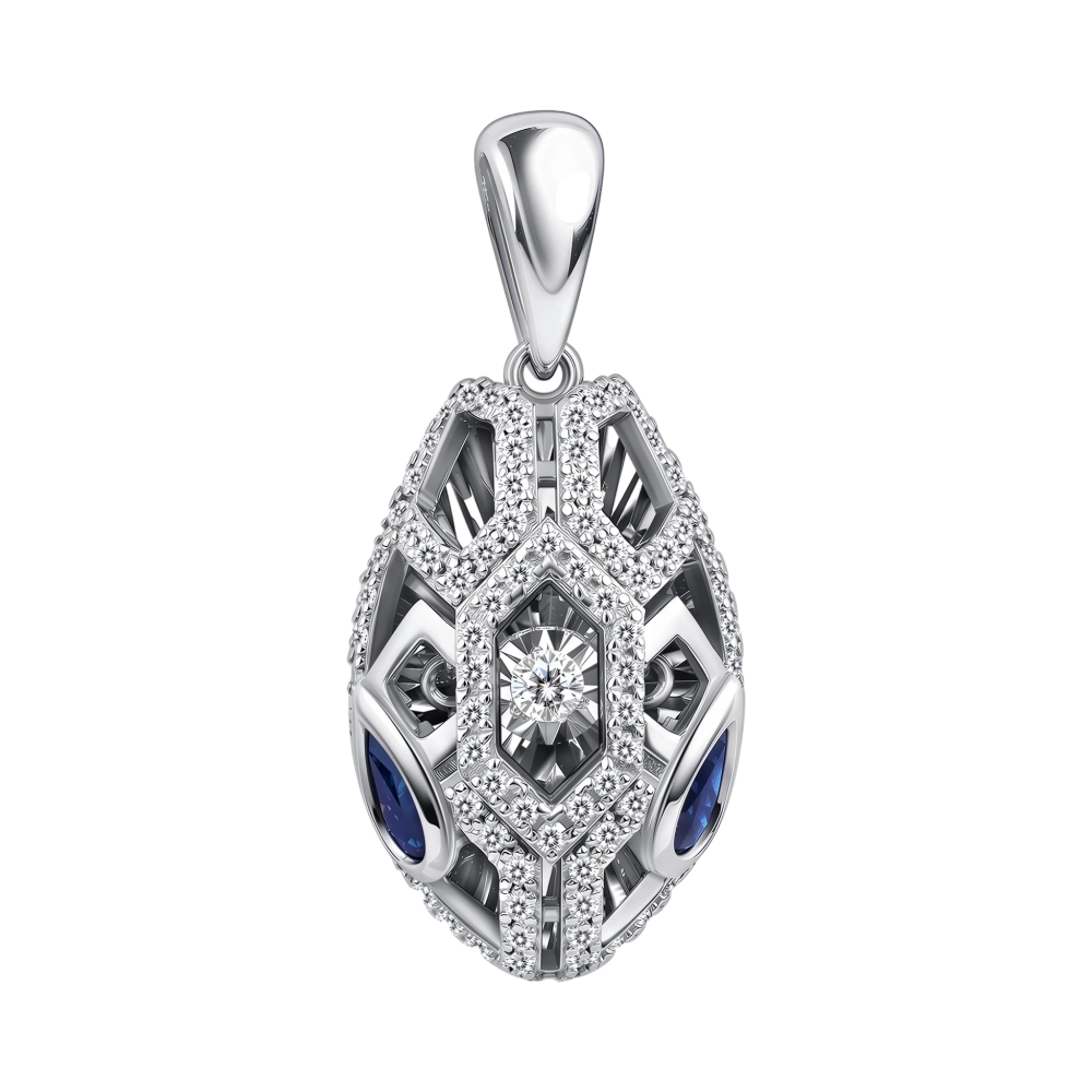 Подвеска из белого золота с сапфирами и бриллиантами Ювелирное изделие - Подвеска из белого золота с сапфирами и бриллиантами в магазине Best-Gold 151372