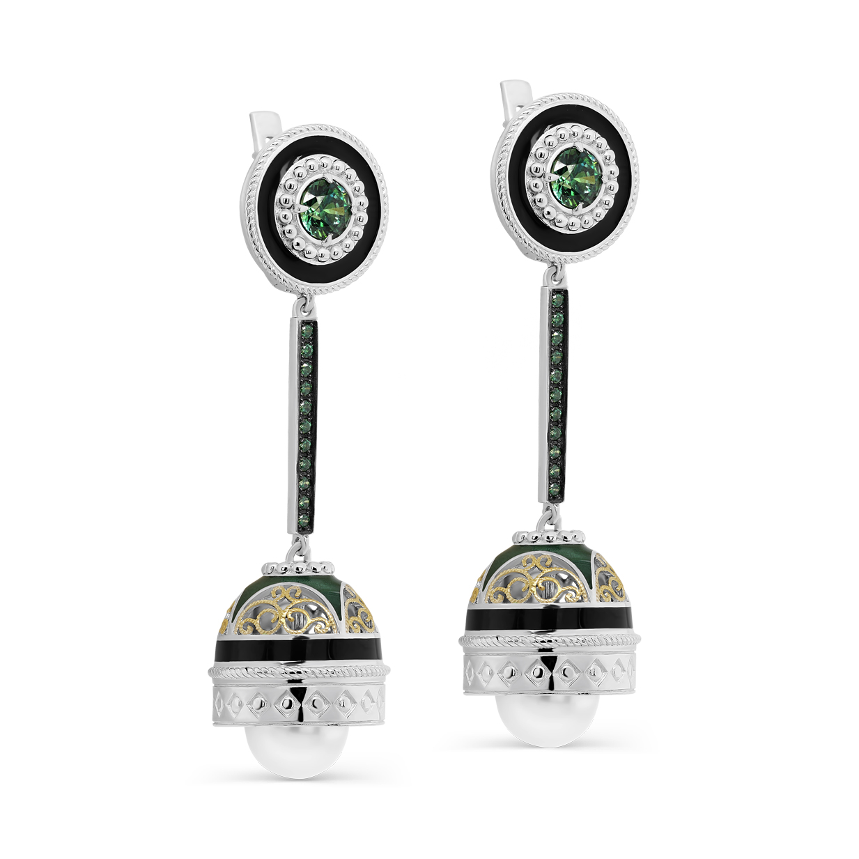 Серьги из серебра с фианитами и жемчугом Ювелирное изделие - Серьги из серебра с фианитами и жемчугом в магазине Best-Gold 028449