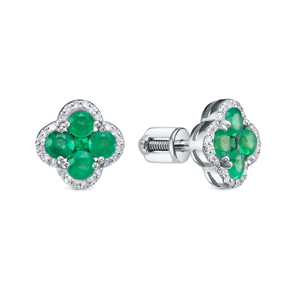 Серьги из белого золота с изумрудами и бриллиантами Ювелирное изделие - Серьги из белого золота с изумрудами и бриллиантами в магазине Best-Gold 039441