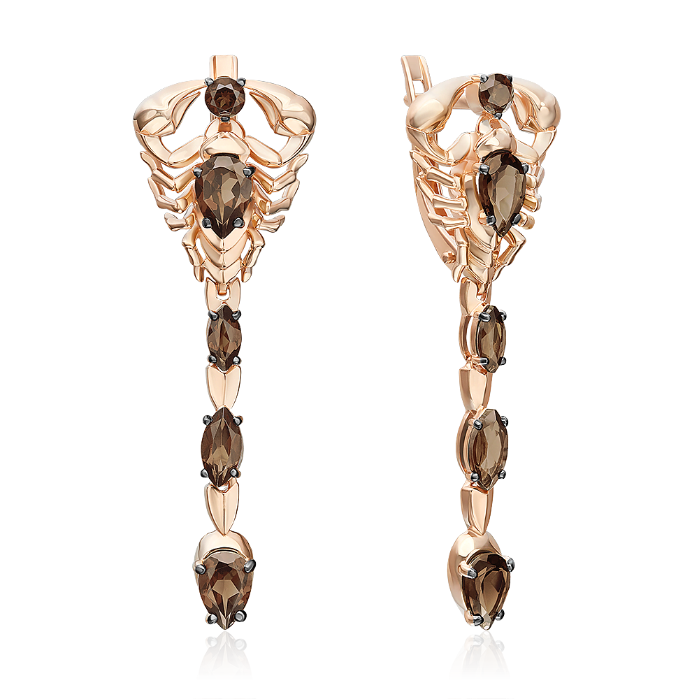 Ювелирное изделие - Серьги из красного золота с дымчатым кварцем в магазине Best-Gold 134064