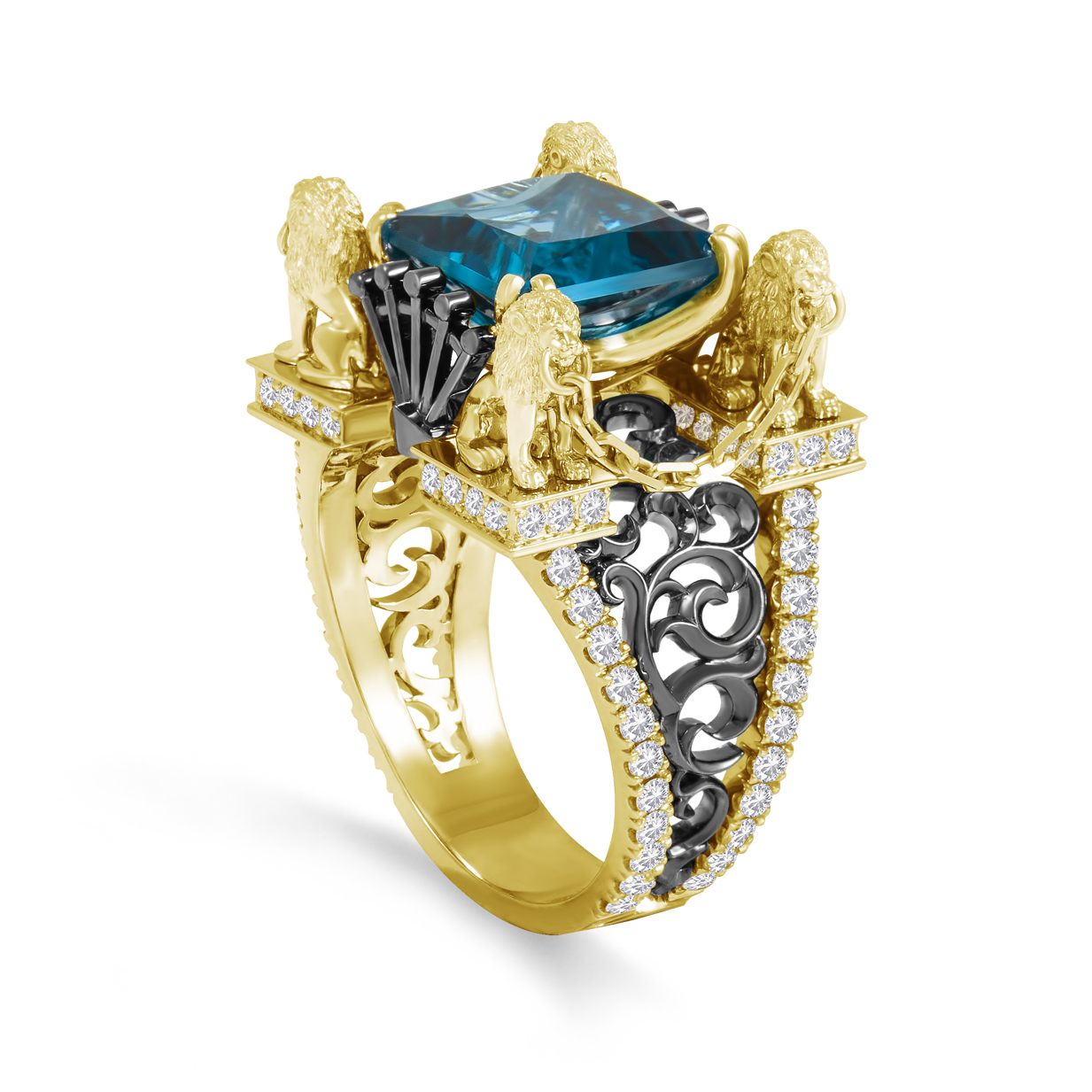 Кольцо из желтого золота с бриллиантами и топазом Ювелирное изделие - Кольцо из желтого золота с бриллиантами и топазом в магазине Best-Gold 122760