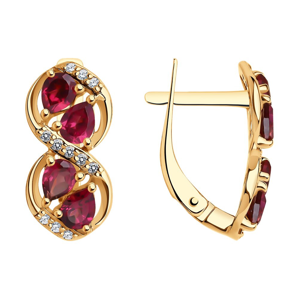 Ювелирное изделие - Серьги из красного золота с родолитами и фианитами в магазине Best-Gold 031842