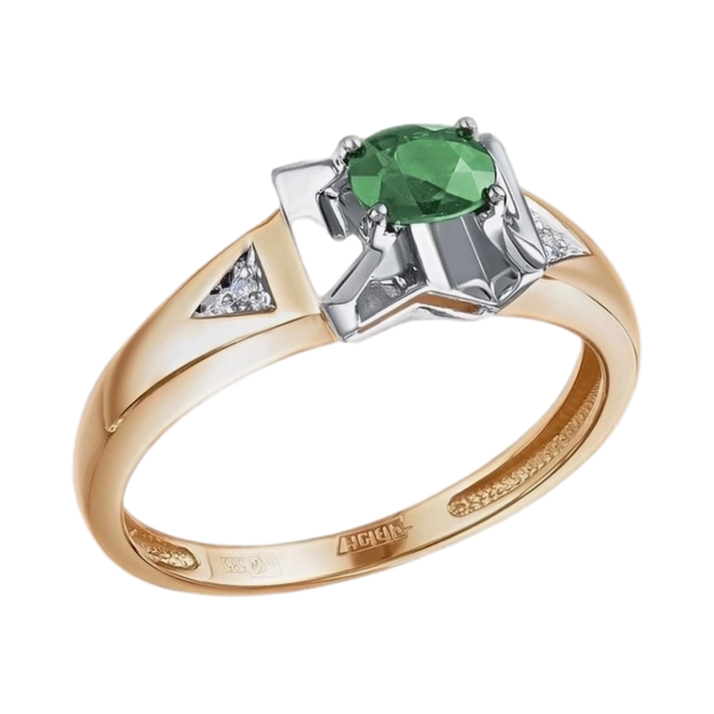 Кольцо из красного золота с изумрудом и бриллиантами