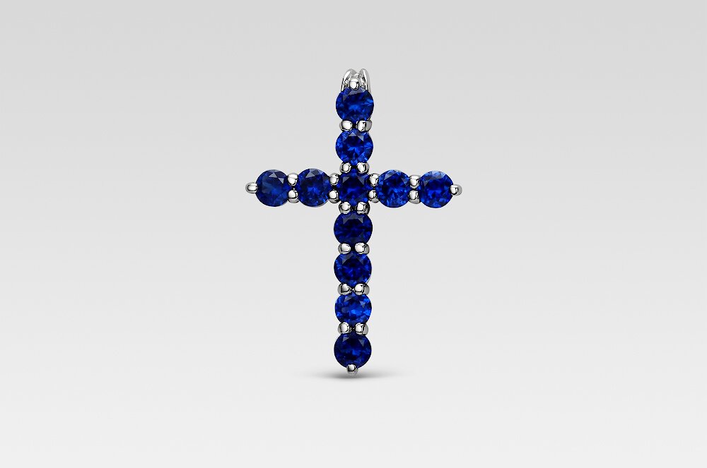 Крест из белого золота с сапфирами Ювелирное изделие - Крест из белого золота с сапфирами в магазине Best-Gold 030938