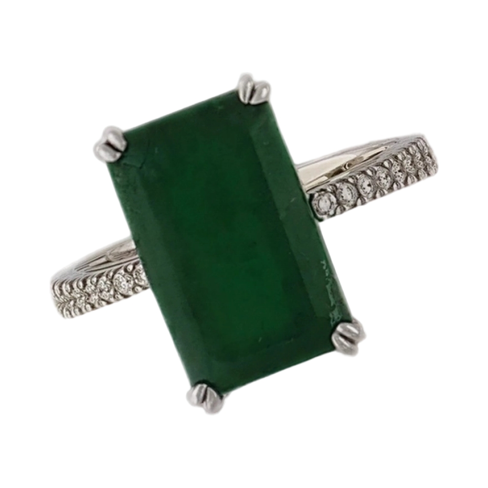 Ювелирное изделие - Кольцо из белого золота с изумрудом и бриллиантами в магазине Best-Gold 141742