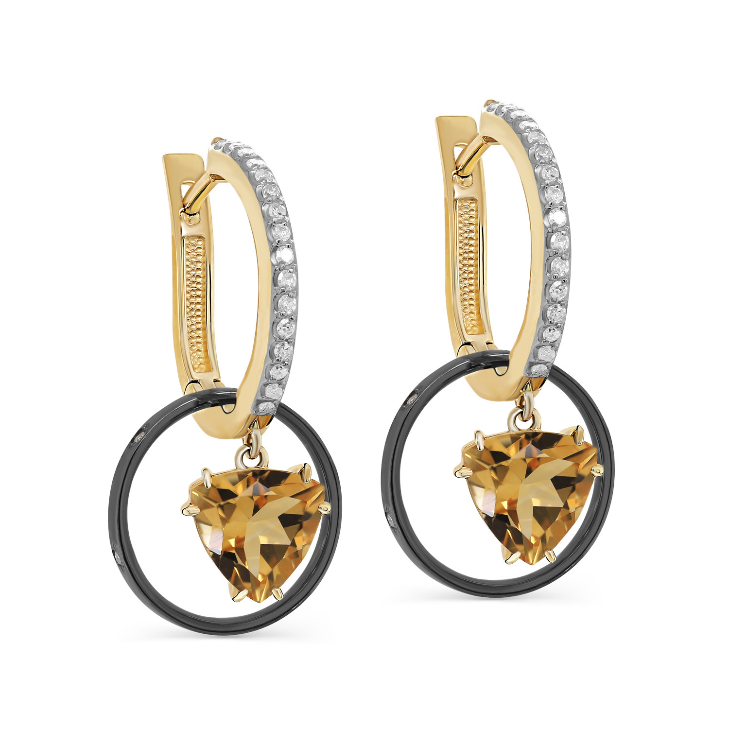 Ювелирное изделие - Серьги из жёлтого золота с цитринами и бриллиантами в магазине Best-Gold 080854