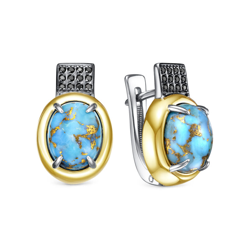 Серьги из серебра с бирюзой и фианитами Ювелирное изделие - Серьги из серебра с бирюзой и фианитами в магазине Best-Gold 146728