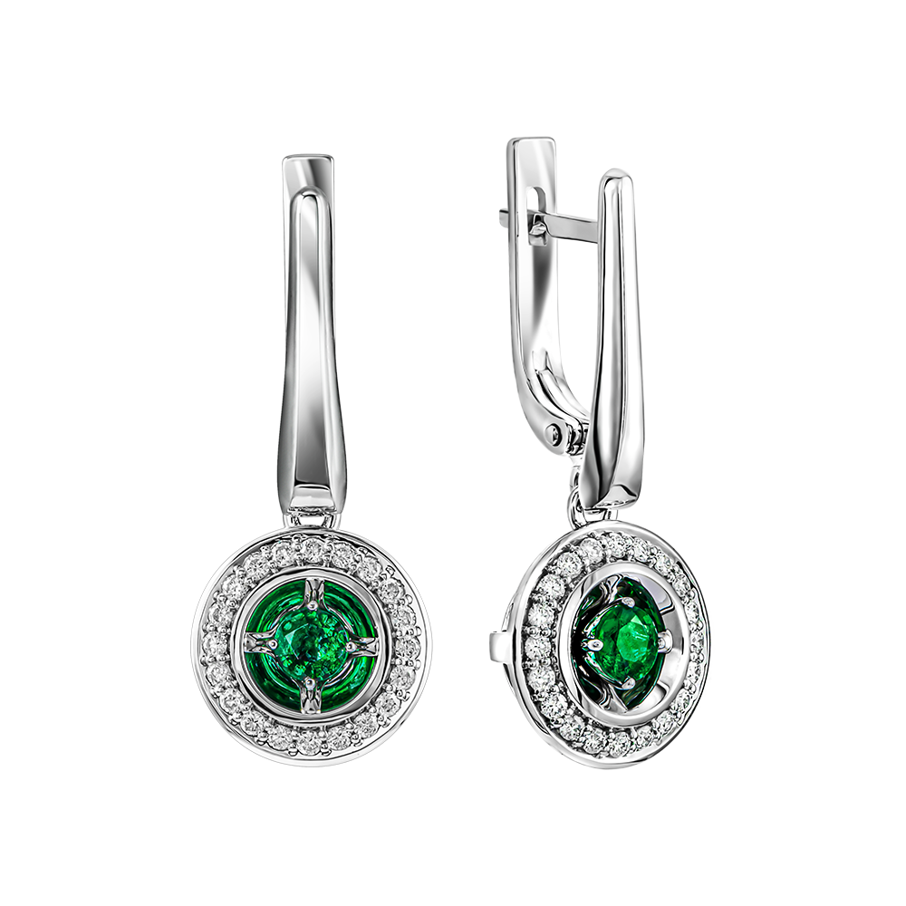Ювелирное изделие - Серьги из белого золота с изумрудами и бриллиантами в магазине Best-Gold 143431