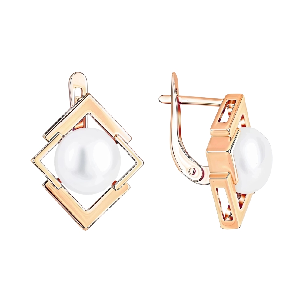 Серьги из красного золота с жемчугом Ювелирное изделие - Серьги из красного золота с жемчугом в магазине Best-Gold 152944