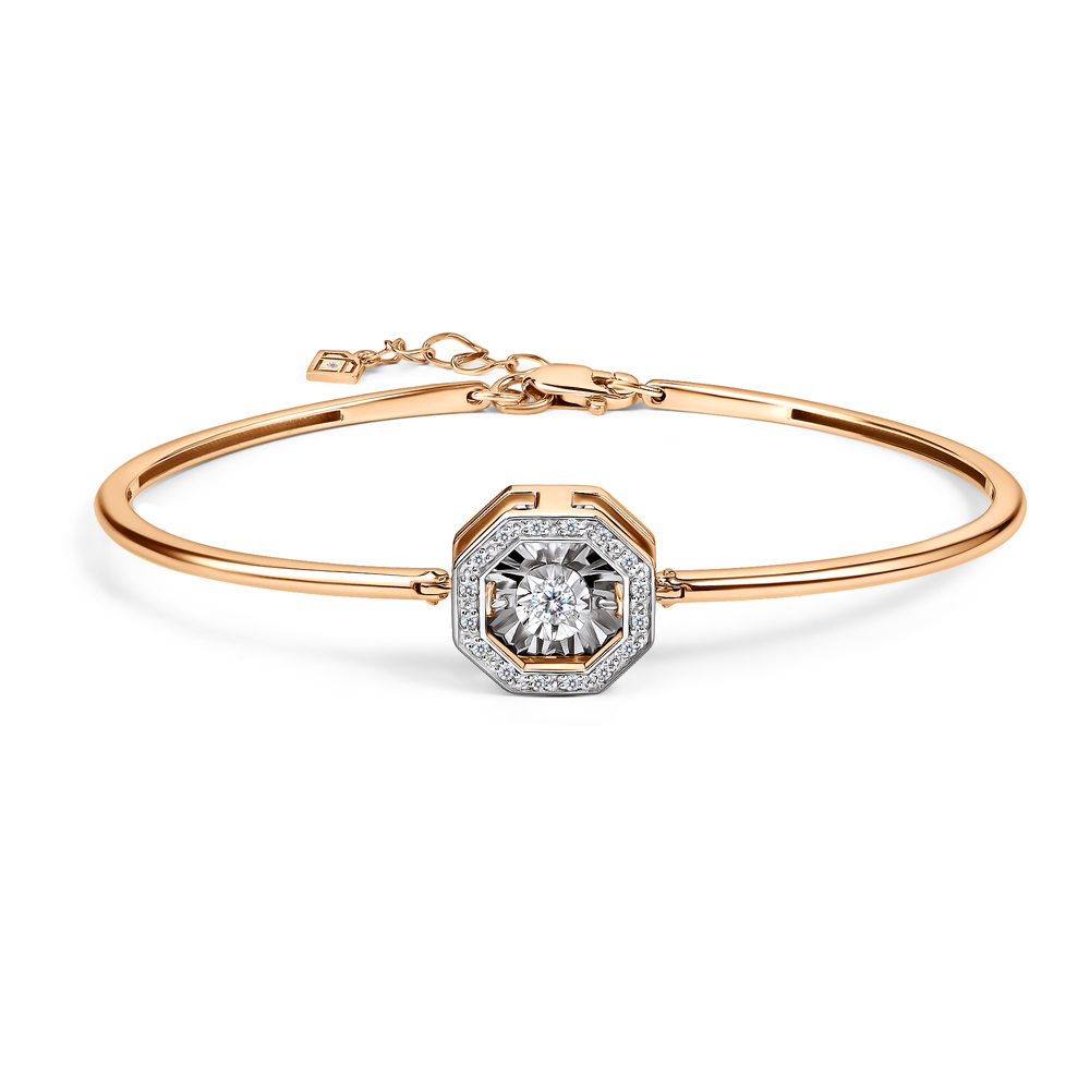 Браслет жесткий из красного золота с бриллиантами Ювелирное изделие - Браслет жесткий из красного золота с бриллиантами в магазине Best-Gold 098778