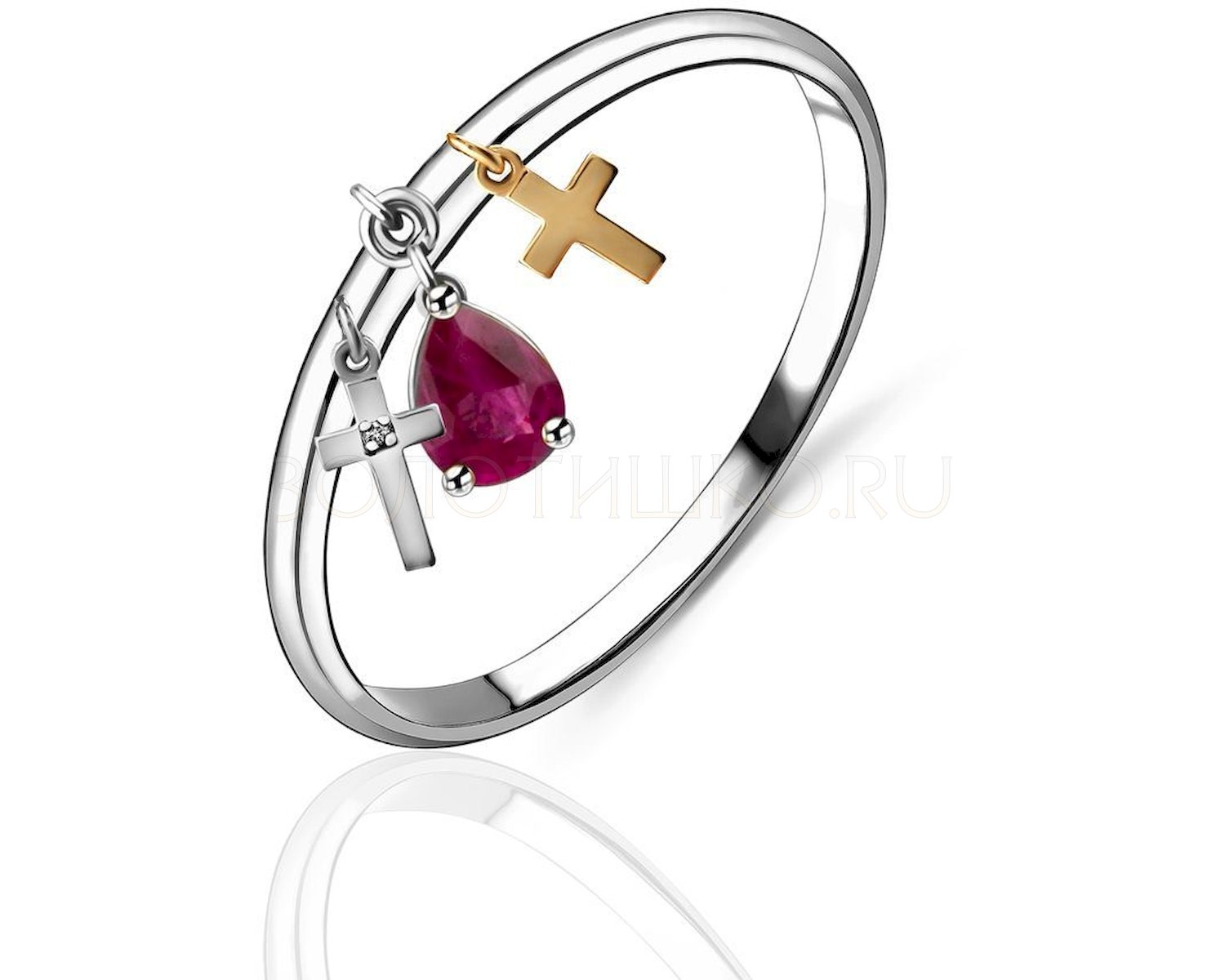 Кольцо в белом золоте с рубином и бриллиантом Ювелирное изделие - Кольцо в белом золоте с рубином и бриллиантом в магазине Best-Gold 132258