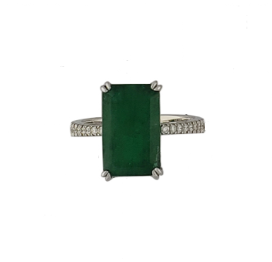 Ювелирное изделие - Кольцо из белого золота с изумрудом и бриллиантами в магазине Best-Gold 141742