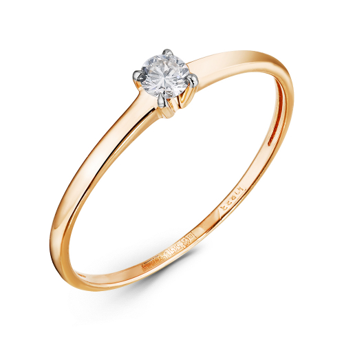 Кольцо помолвочное из красного золота с бриллиантом