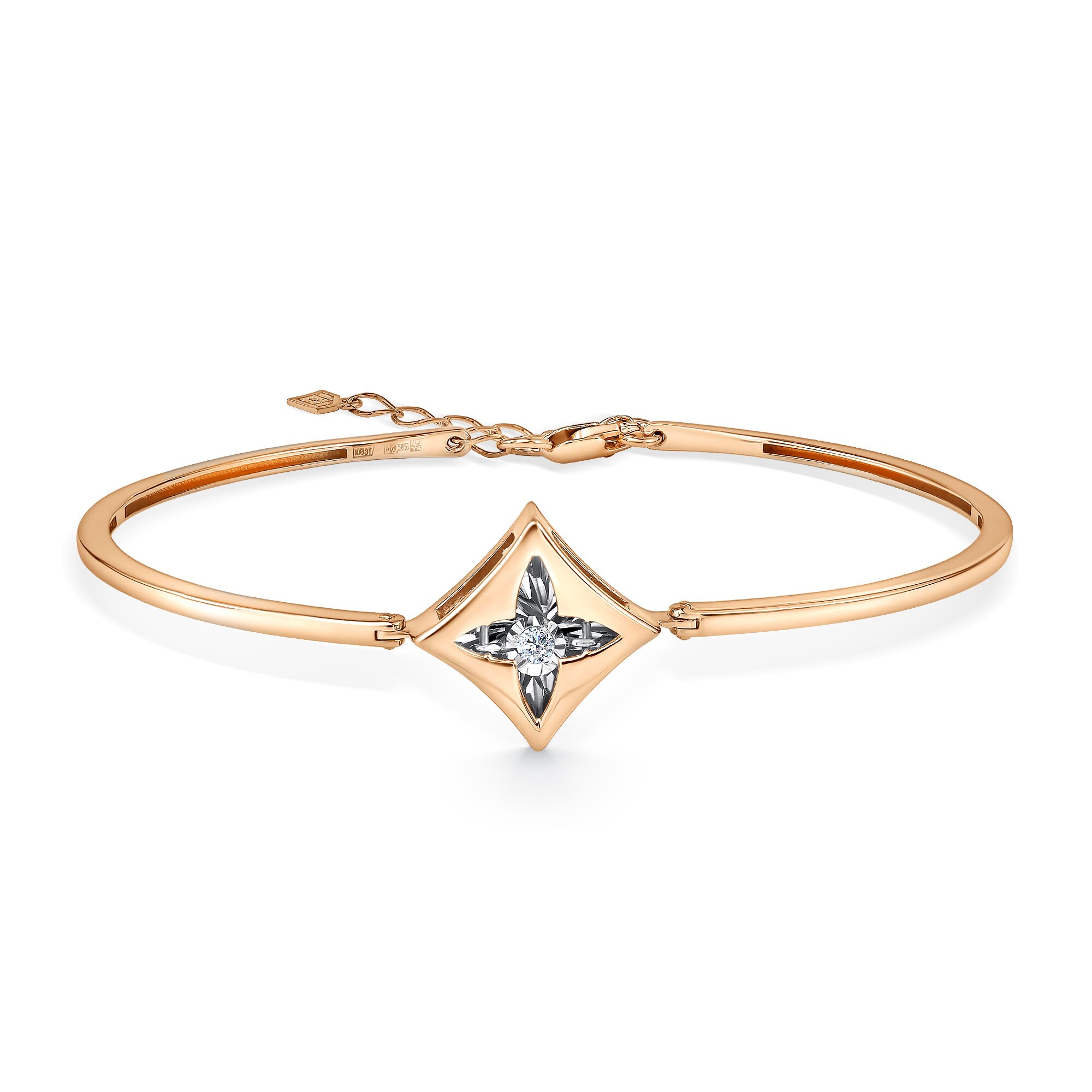 Браслет жесткий из красного золота с бриллиантами Ювелирное изделие - Браслет жесткий из красного золота с бриллиантами в магазине Best-Gold 142302