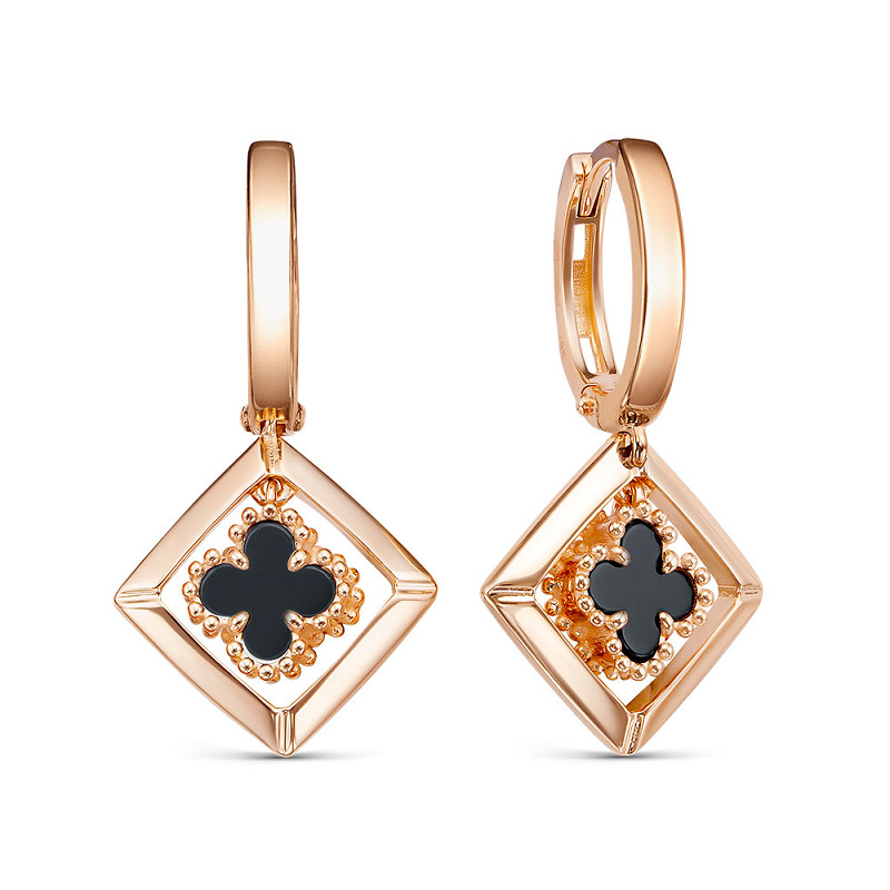 Ювелирное изделие - Серьги из красного золота с ониксом в магазине Best-Gold 153827