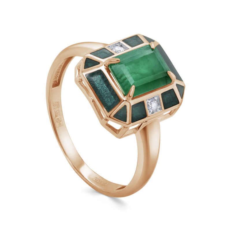 Кольцо из красного золота с изумрудом и бриллиантами Ювелирное изделие - Кольцо из красного золота с изумрудом и бриллиантами в магазине Best-Gold 141733