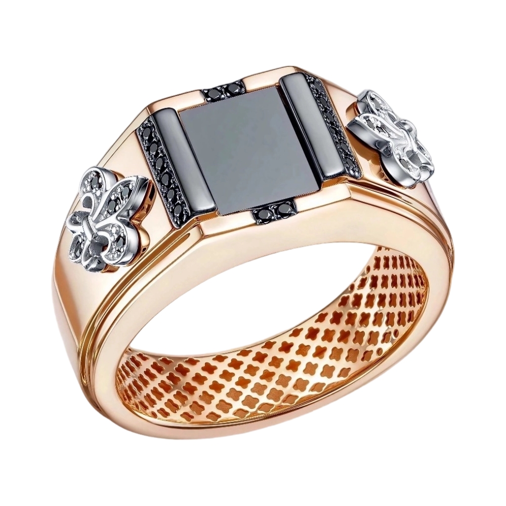 Ювелирное изделие - Кольцо из красного золота с ониксом и фианитами в магазине Best-Gold 152059