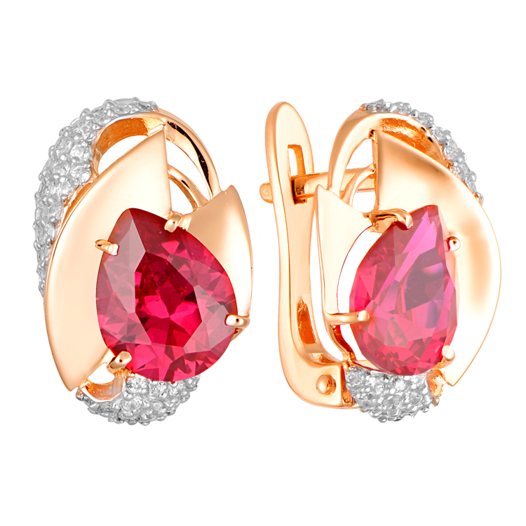 Ювелирное изделие - Серьги из красного золота с гранатами и фианитами в магазине Best-Gold 151678