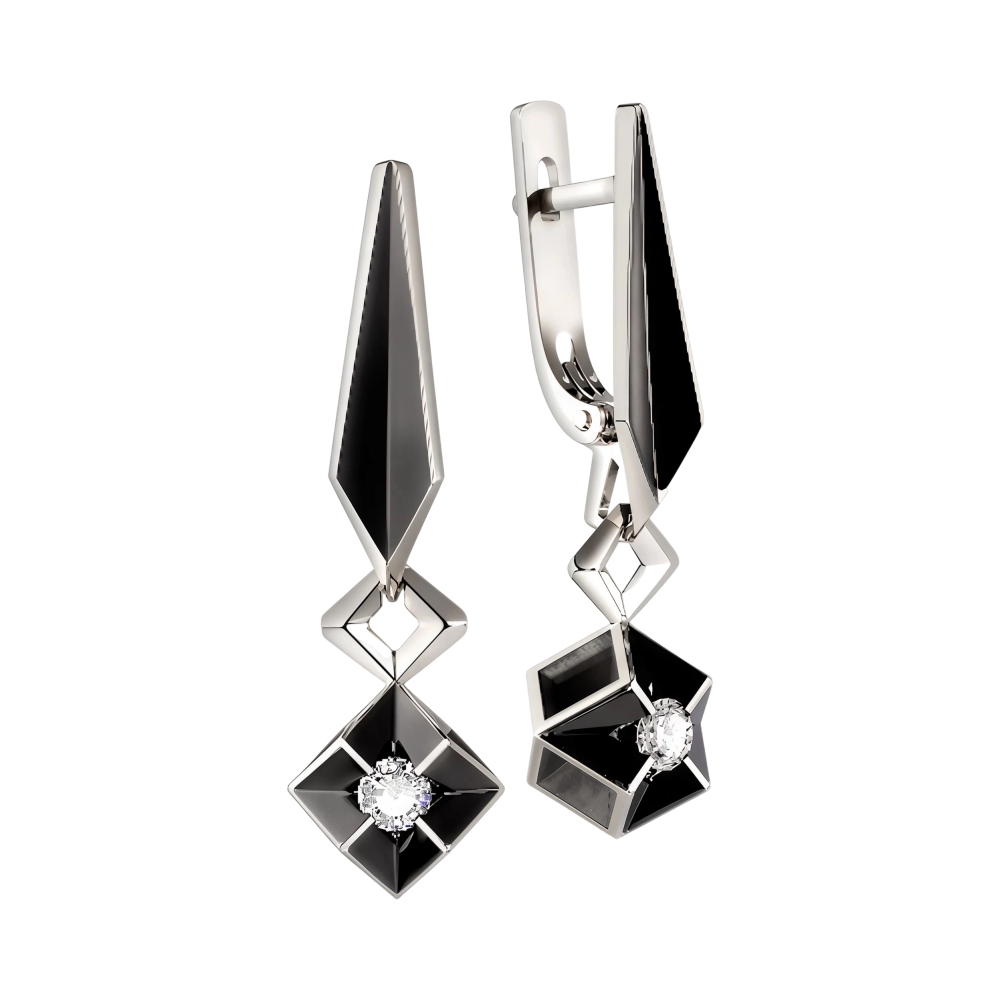 Ювелирное изделие - Серьги из белого золота с бриллиантами в магазине Best-Gold 013815