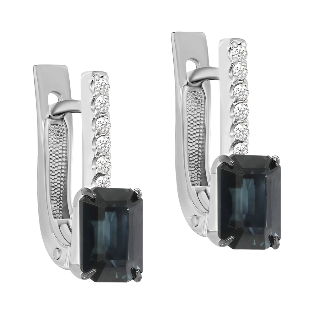 Ювелирное изделие - Серьги из белого золота с бриллиантами и сапфирами в магазине Best-Gold 127471