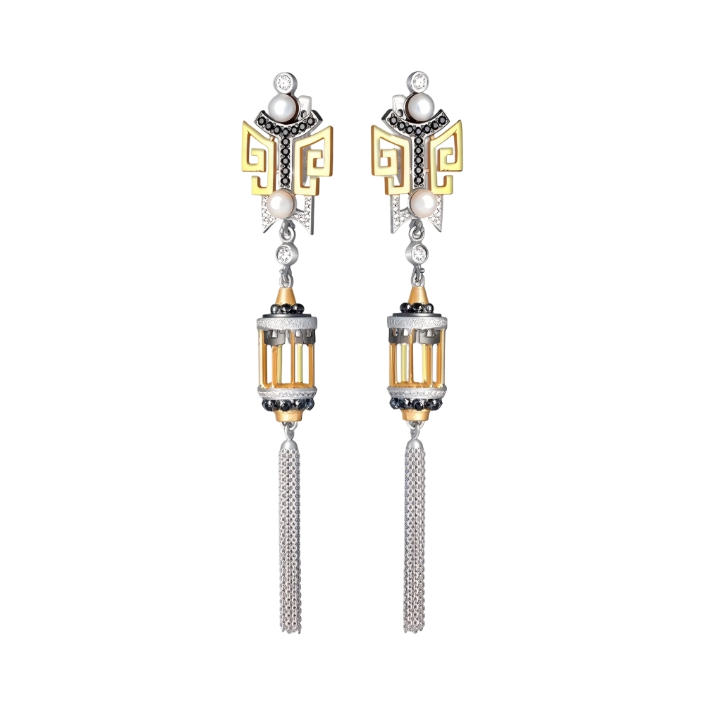 Ювелирное изделие - Серьги из серебра с жемчугом и фианитами в магазине Best-Gold 157005