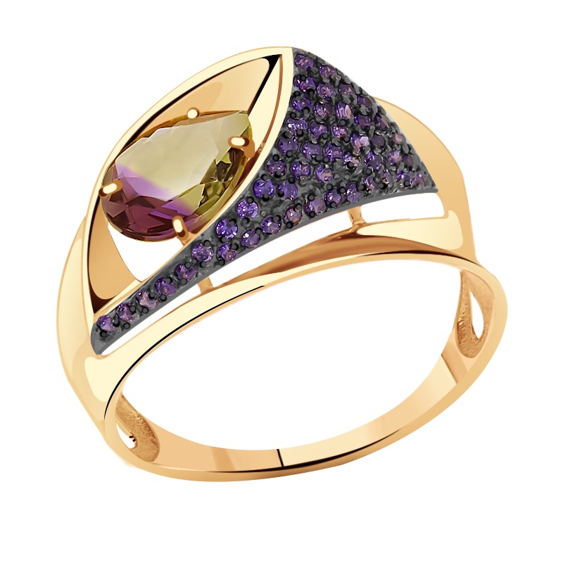 Кольцо из красного золота с аметрином и фианитами Ювелирное изделие - Кольцо из красного золота с аметрином и фианитами в магазине Best-Gold 034580