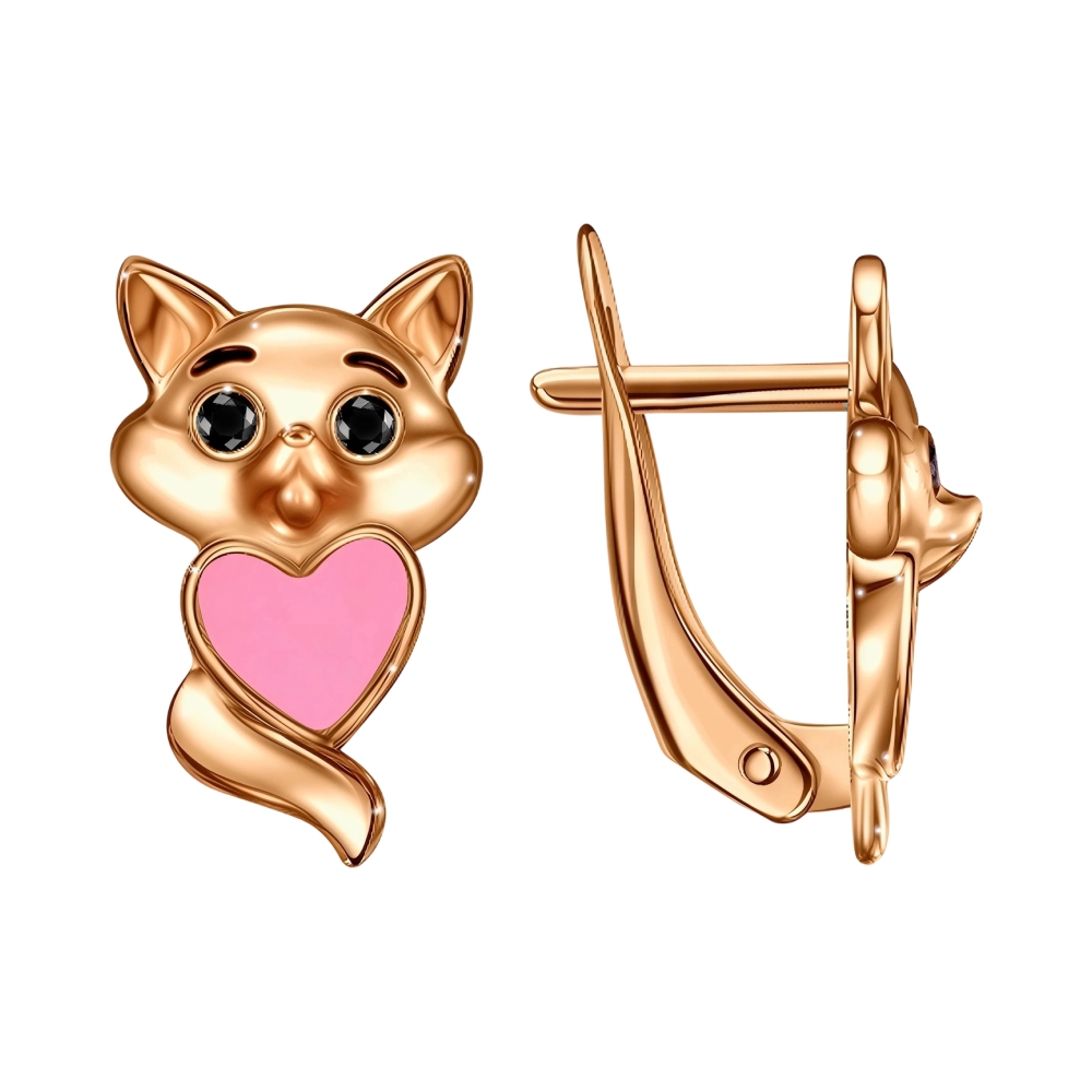 Ювелирное изделие - Серьги из красного золота с фианитами и эмалью в магазине Best-Gold 150626