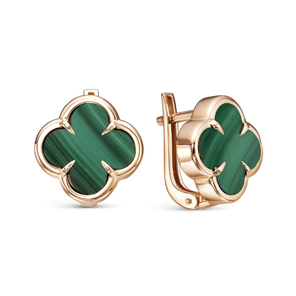 Ювелирное изделие - Серьги из красного золота с малахитами в магазине Best-Gold 044412