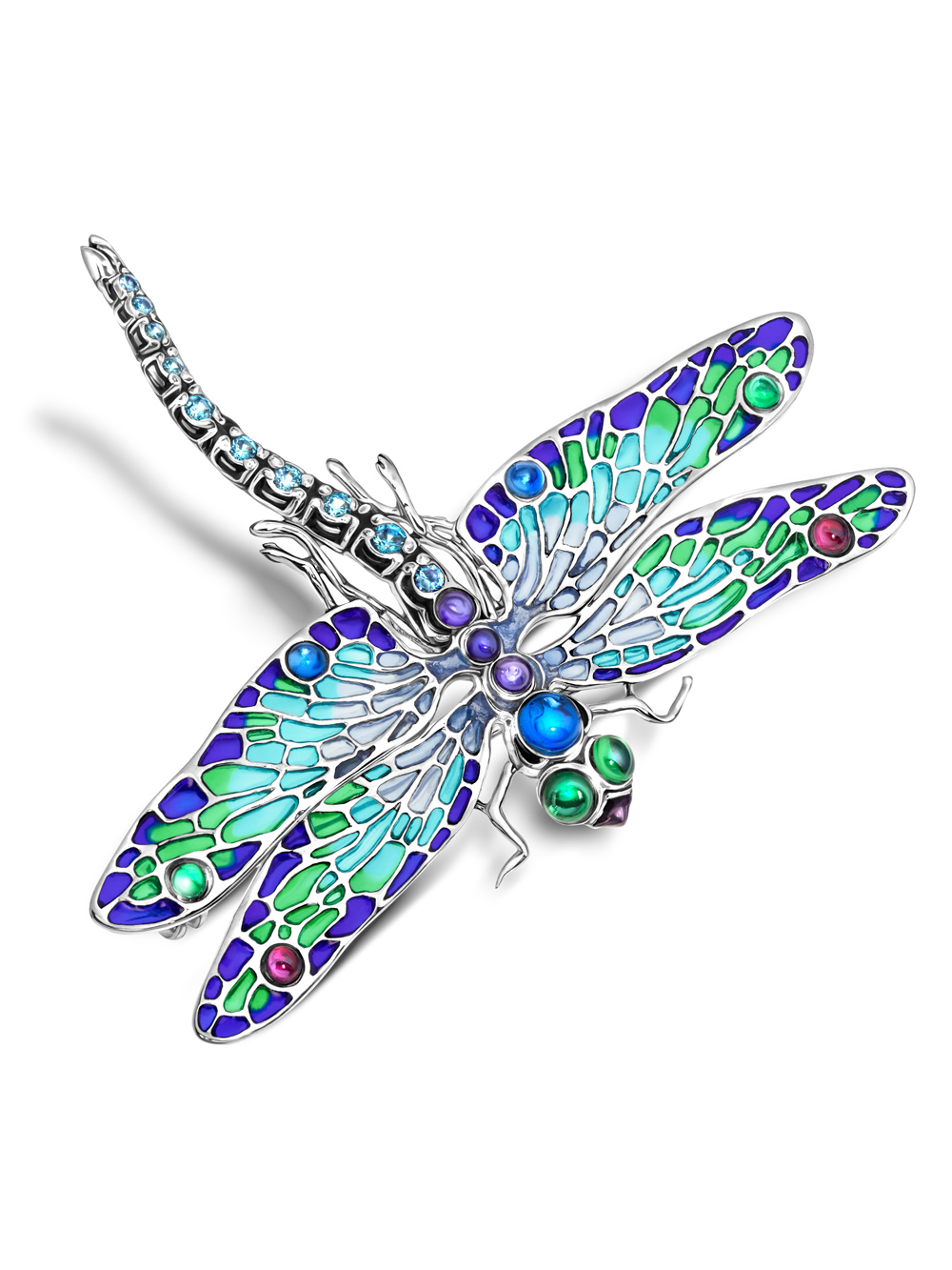 Ювелирное изделие - Брошь из серебра с ситаллом, фианитом и эмалью в магазине Best-Gold 121822