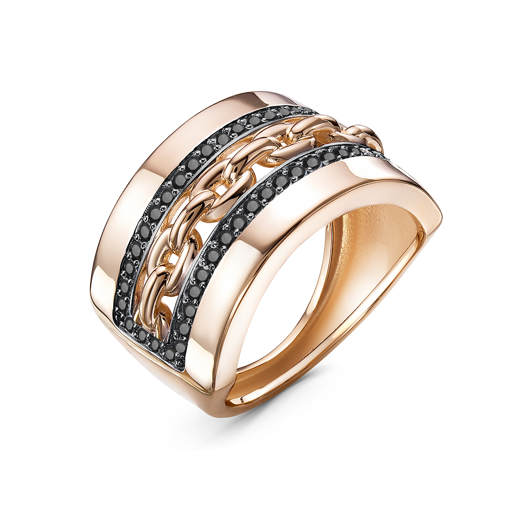 Кольцо из красного золота с чёрными фианитами Ювелирное изделие - Кольцо из красного золота с чёрными фианитами в магазине Best-Gold 052826