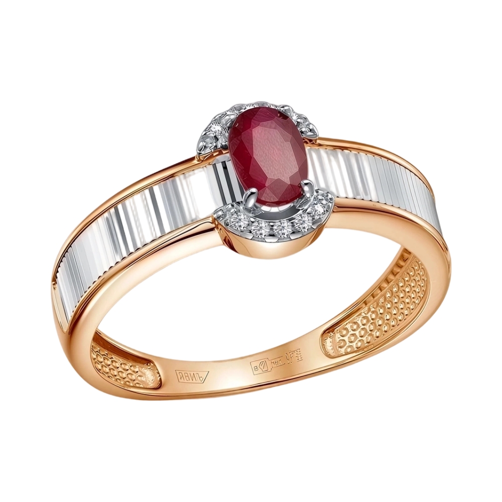 Ювелирное изделие - Кольцо из красного золота с рубином и бриллиантами в магазине Best-Gold 155433