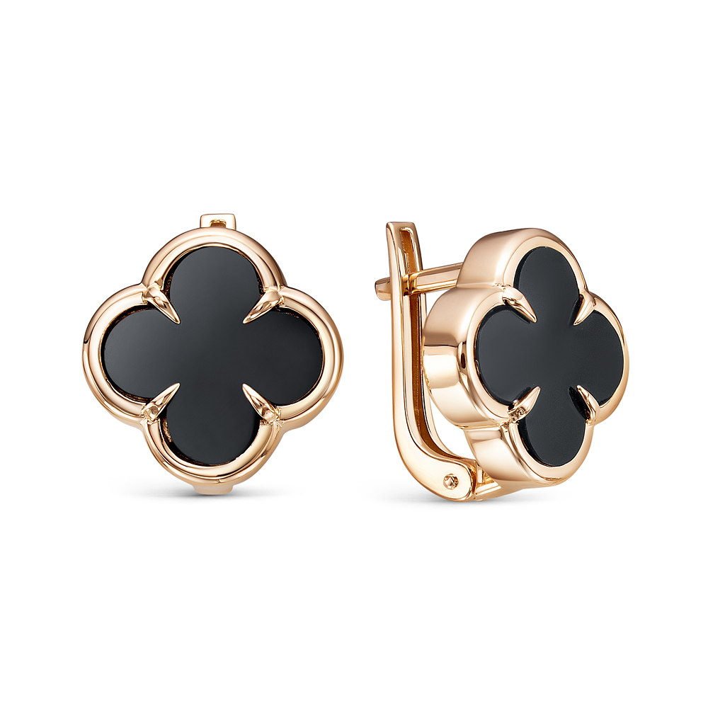 Ювелирное изделие - Серьги из красного золота с ониксом в магазине Best-Gold 122704