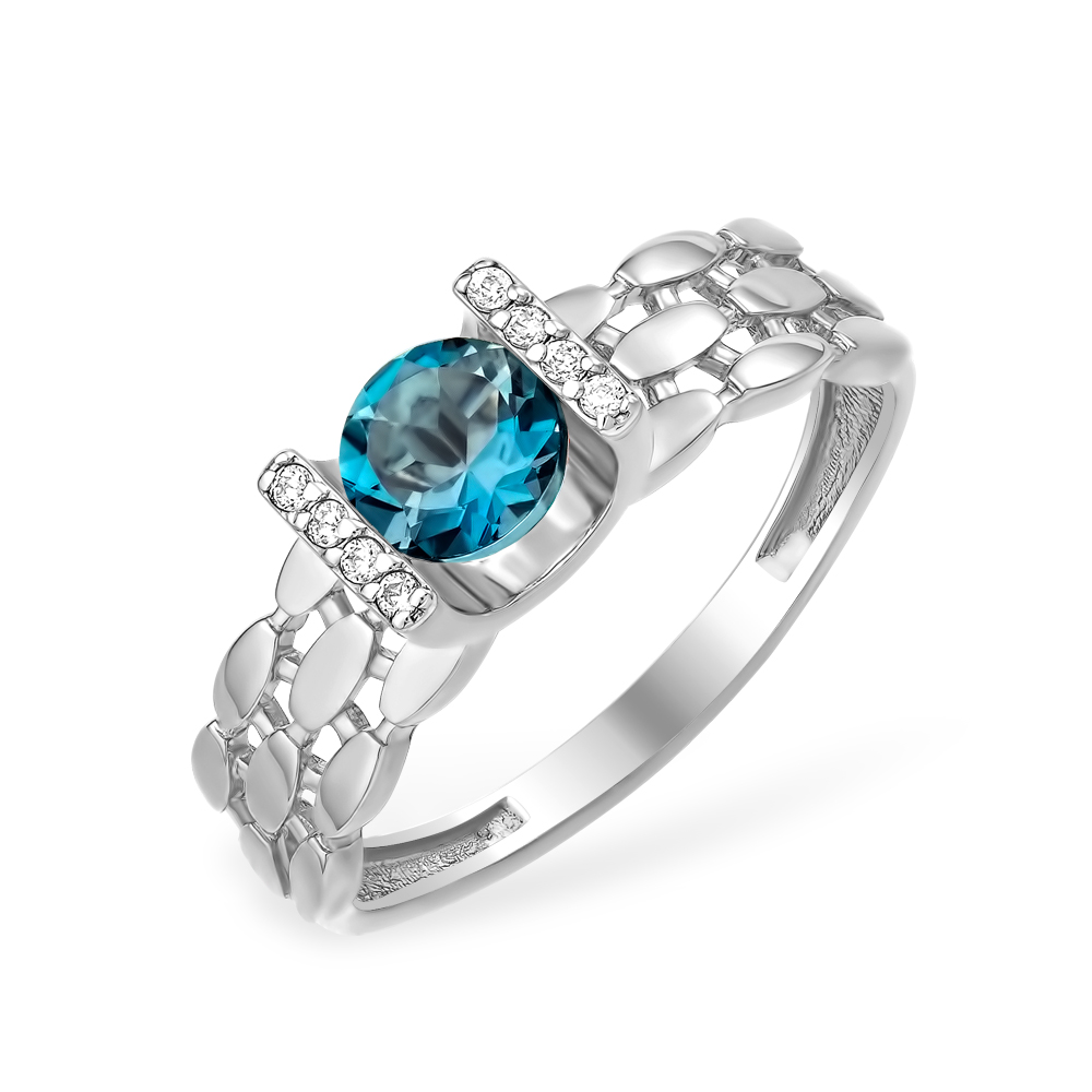 Кольцо из серебра с лондон топазом и фианитами Ювелирное изделие - Кольцо из серебра с лондон топазом и фианитами в магазине Best-Gold 127773