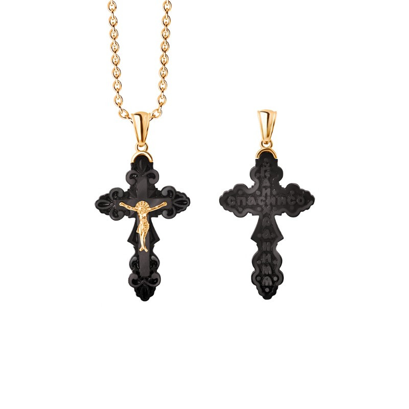 Крест из красного золота с эбеновым деревом Ювелирное изделие - Крест из красного золота с эбеновым деревом в магазине Best-Gold 034191