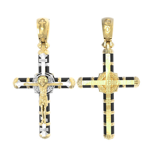 Крест из комбинированного золота с ониксом Ювелирное изделие - Крест из комбинированного золота с ониксом в магазине Best-Gold 073855