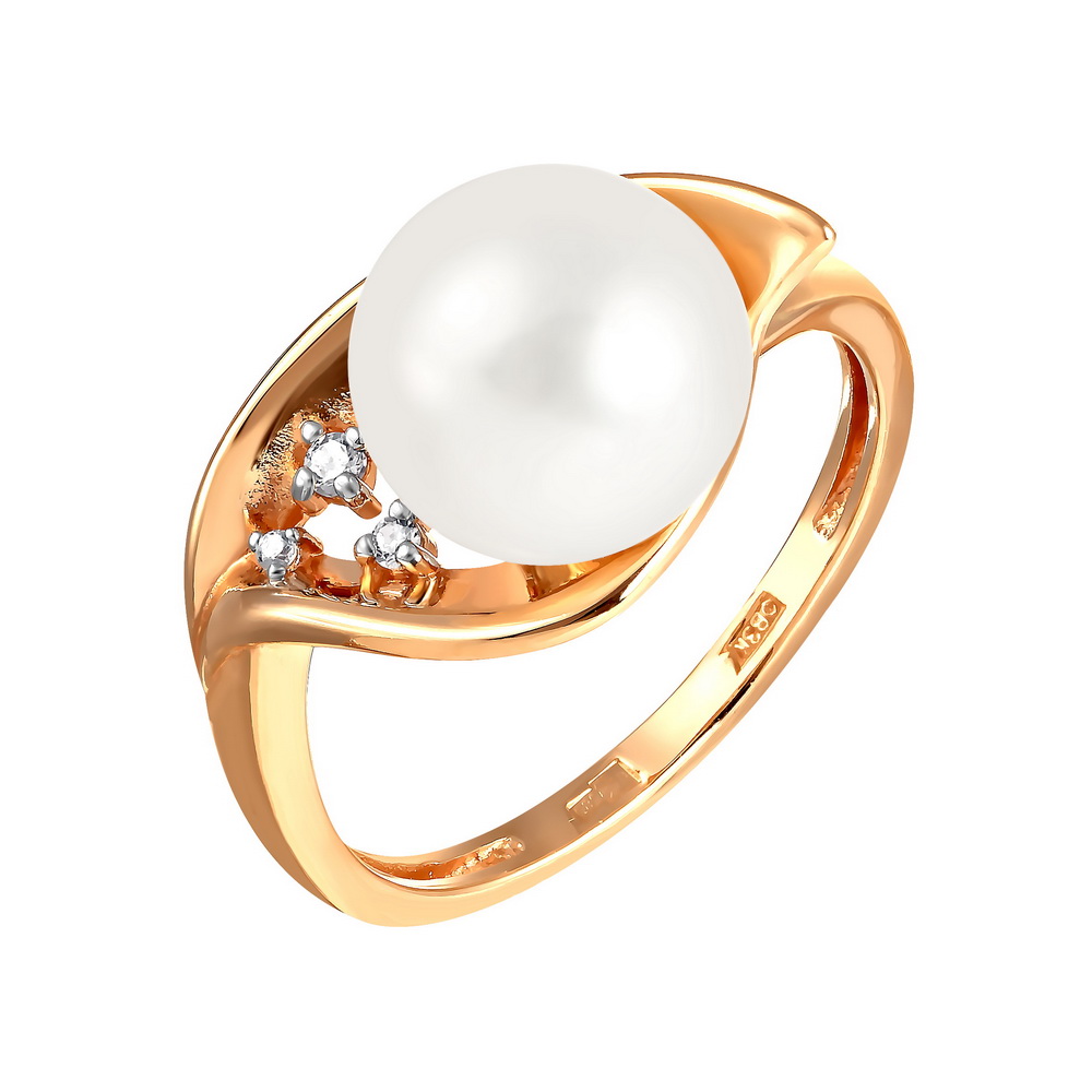 Кольцо из красного золота с жемчугом и фианитами Ювелирное изделие - Кольцо из красного золота с жемчугом и фианитами в магазине Best-Gold 030520