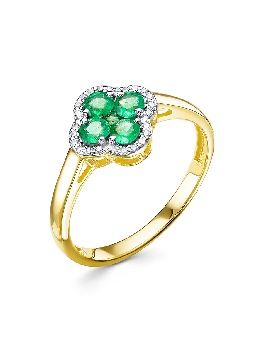Ювелирное изделие - Кольцо из желтого золота с изумрудами и бриллиантами в магазине Best-Gold 143872