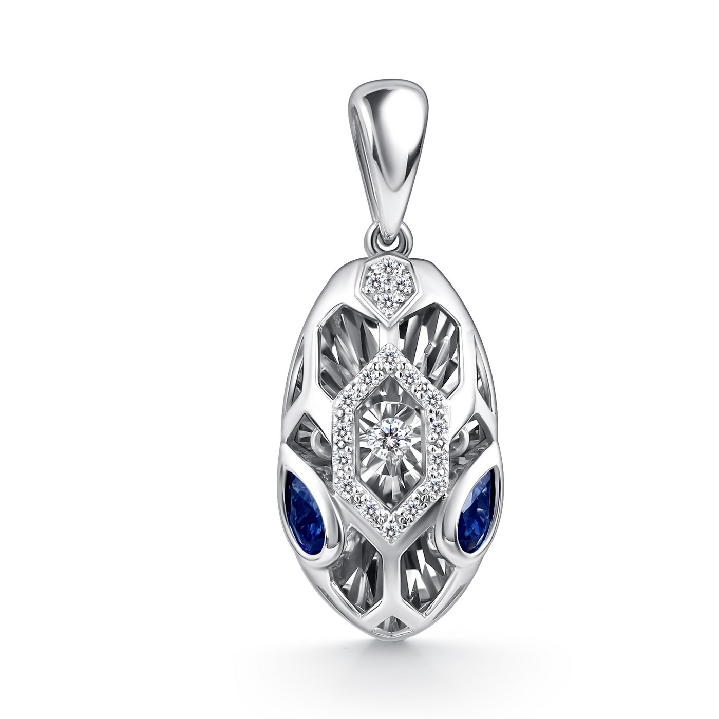 Ювелирное изделие - Подвеска из белого золота с сапфирами и бриллиантами в магазине Best-Gold 151351