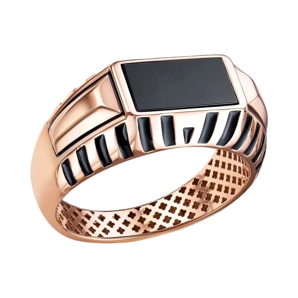 Ювелирное изделие - Кольцо из красного золота с ониксом в магазине Best-Gold 152053