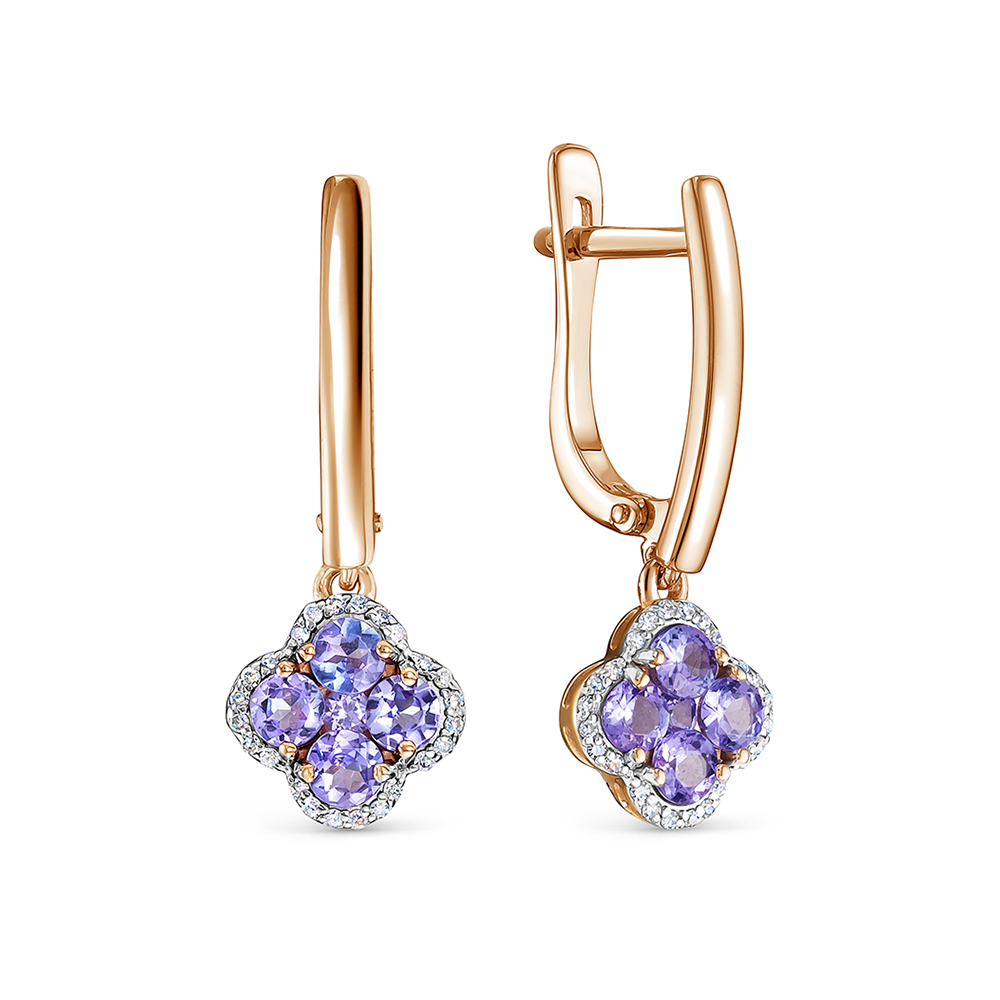 Ювелирное изделие - Серьги из красного золота с танзанитом и бриллиантами в магазине Best-Gold 131481