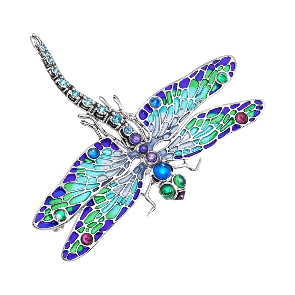 Ювелирное изделие - Брошь из серебра с ситаллом, фианитом и эмалью в магазине Best-Gold 121822