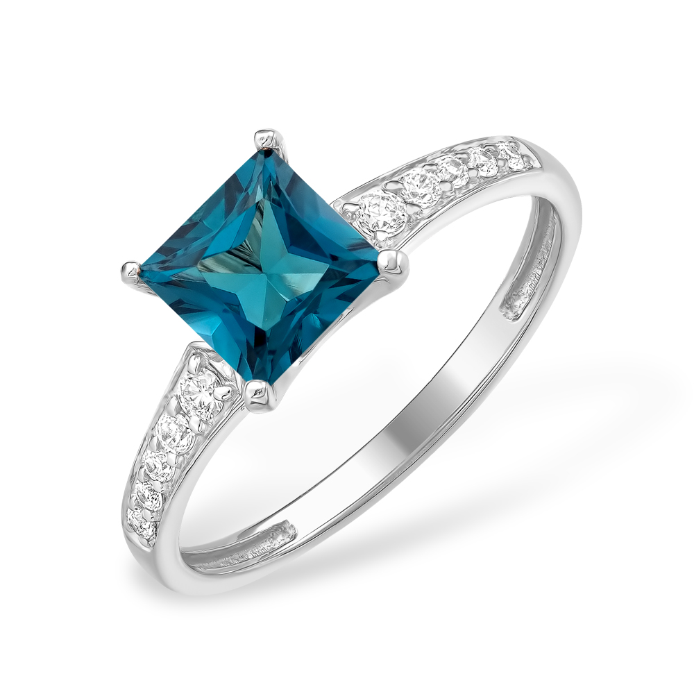 Кольцо из серебра с лондон топазом и фианитами Ювелирное изделие - Кольцо из серебра с лондон топазом и фианитами в магазине Best-Gold 127770