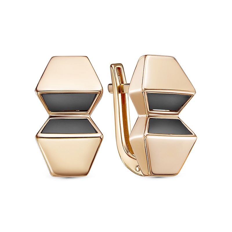 Серьги из красного золота с ониксом