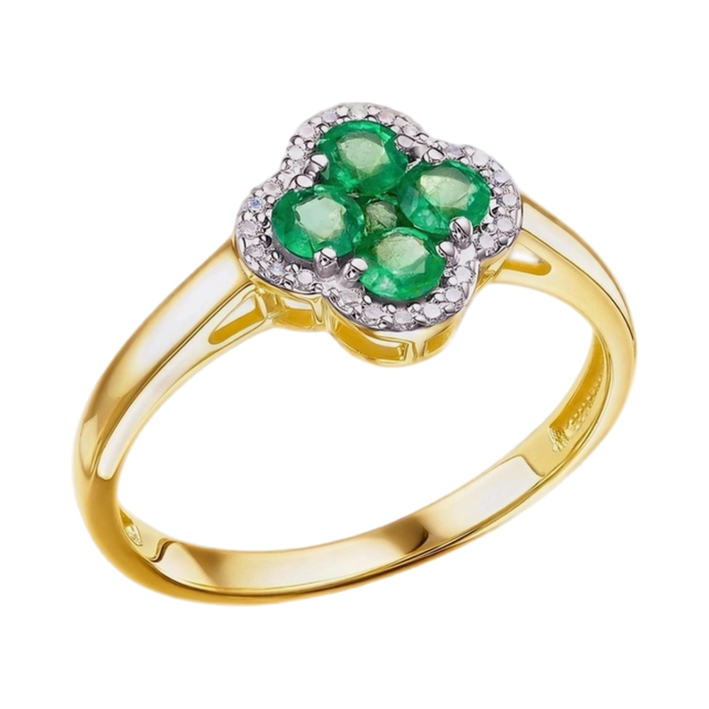 Ювелирное изделие - Кольцо из желтого золота с изумрудами и бриллиантами в магазине Best-Gold 143872