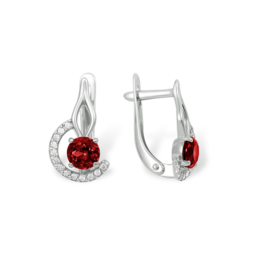 Серьги из серебра с гранатом и фианитами Ювелирное изделие - Серьги из серебра с гранатом и фианитами в магазине Best-Gold 127862
